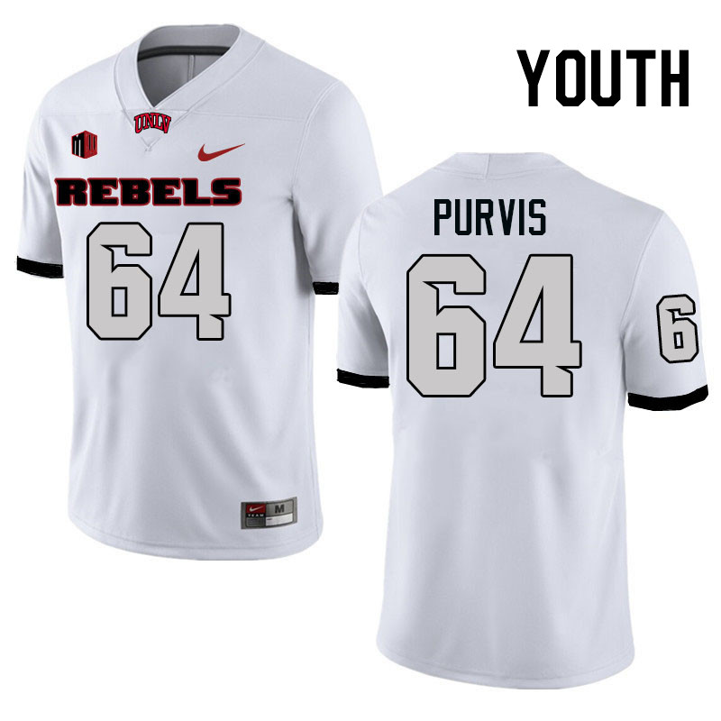 Youth #64 Hank Purvis UNLV Rebels College Football Jerseys Stitched-White